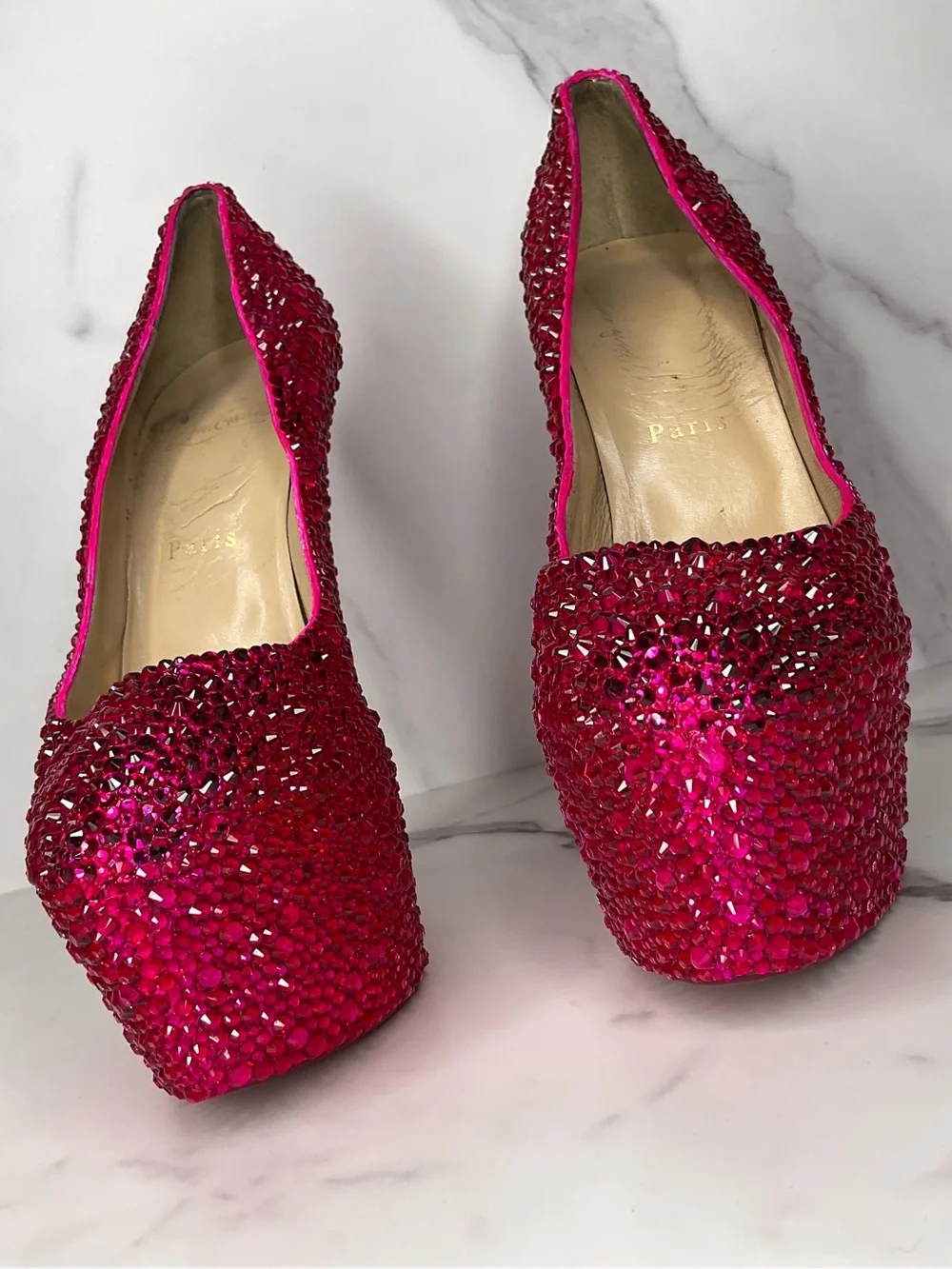 Christian Louboutin Victoria Hot Pink Strass Crystal Pumps Size US 10 / EU 40